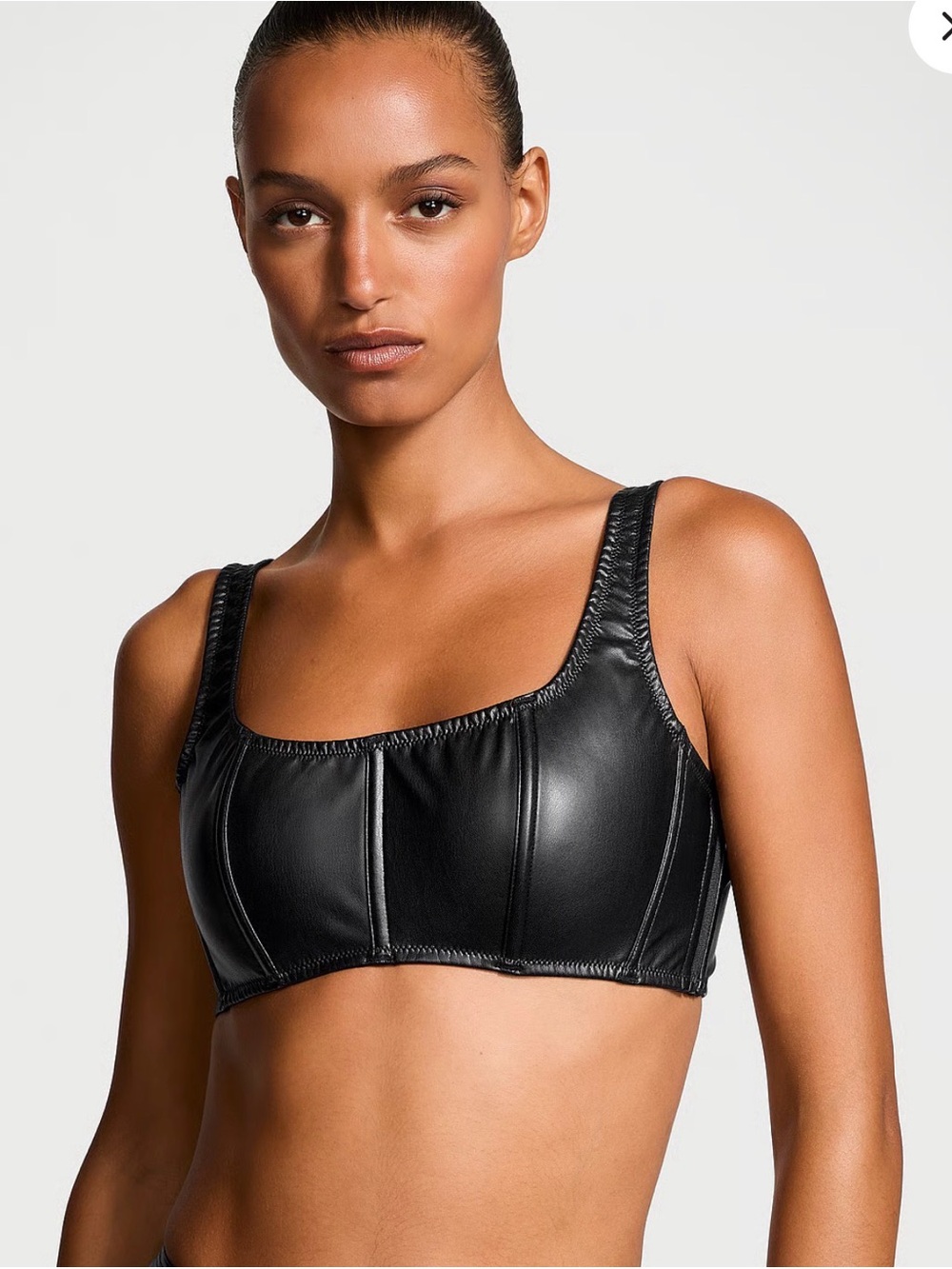 NWT Leather-Look Crop Bralette Top - Women Intimates
